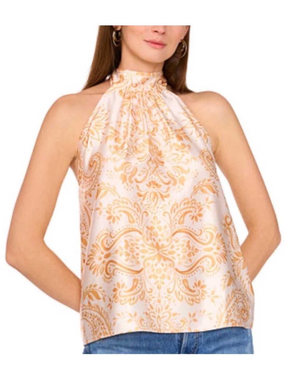 Parker Sleeveless High-Neck Paisley Camisole in Gold and Cream Women XXL NWT